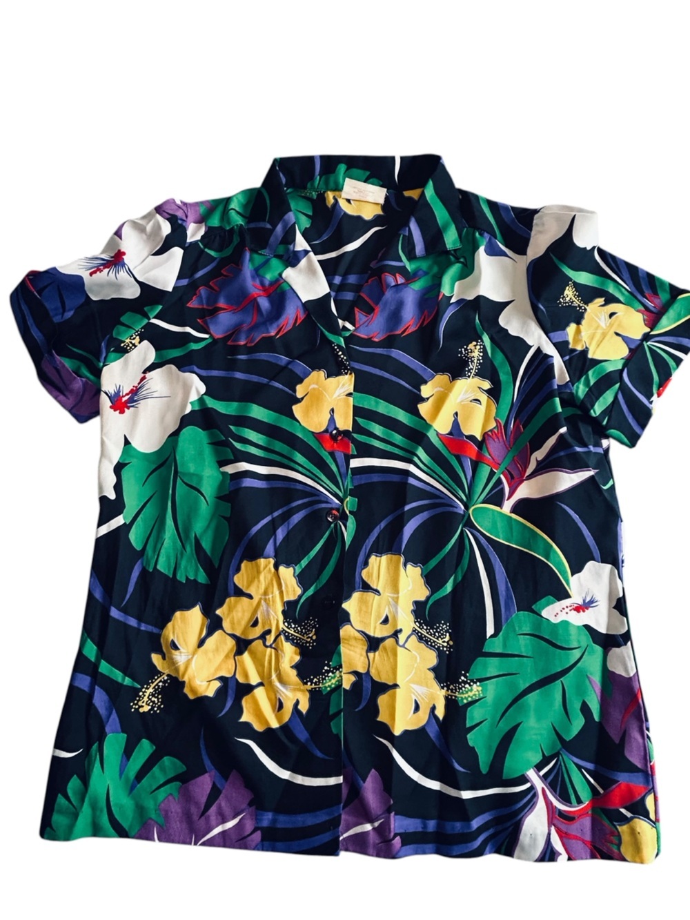 COS black Tropical Floral Button-Down Shirt with Yellow Blooms